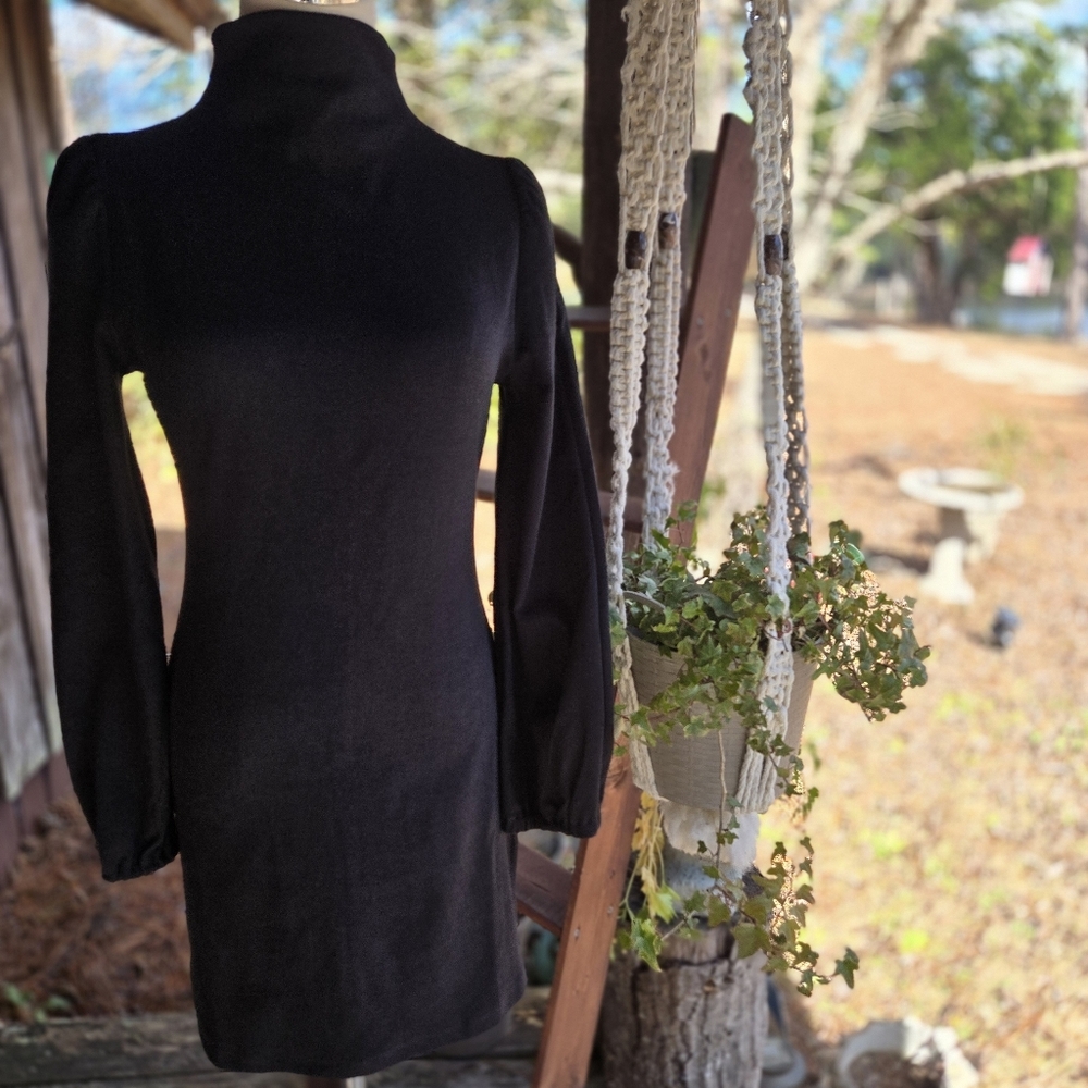 Hyfve Anthropologie Black Poof Shoulder Long Sleeve Fitted Bodycon Dress Size L